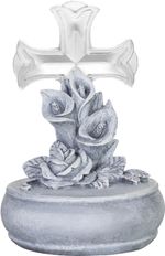 Decoration MagicHome, Cross with flowers, LED, polyresin, for grave, solar, 12x12x17 cm