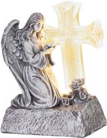 Decoration MagicHome, Angel with dove at cross, LED, polyresin, for grave, solar, 12x8x16.5 cm
