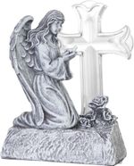 Decoration MagicHome, Angel with dove at cross, LED, polyresin, for grave, solar, 12x8x16.5 cm