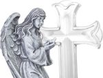 Decoration MagicHome, Angel with dove at cross, LED, polyresin, for grave, solar, 12x8x16.5 cm