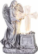 Decoration MagicHome, Angel with cross, LED, polyresin, for grave, solar, 16x10x23 cm