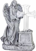 Decoration MagicHome, Angel with cross, LED, polyresin, for grave, solar, 16x10x23 cm