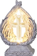 Decoration MagicHome, Wings with cross, LED, polyresin, for grave, solar, 16.5x10x24 cm