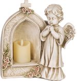 Decoration MagicHome, Praying Angel by a Candle, LED, polyresin, for grave, 19.5x11.5x26 cm