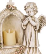 Decoration MagicHome, Praying Angel by a Candle, LED, polyresin, for grave, 19.5x11.5x26 cm
