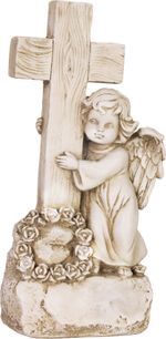 Decoration MagicHome, Angel with cross, LED, polyresin, for grave, solar, 13x8.5x27.5 cm