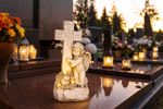 Decoration MagicHome, Angel with cross, LED, polyresin, for grave, solar, 13x8.5x27.5 cm