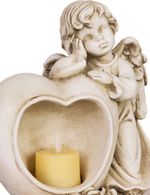 Decoration MagicHome, Angel with heart and candle, LED, polyresin, for grave, 17x10x20 cm
