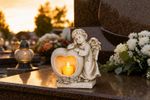 Decoration MagicHome, Angel with heart and candle, LED, polyresin, for grave, 17x10x20 cm