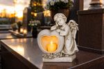 Decoration MagicHome, Angel with heart and candle, LED, polyresin, for grave, 17x10x20 cm