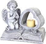 Decoration MagicHome, Angel on book with heart, LED, polyresin, for grave, 19x12.5x16.5 cm