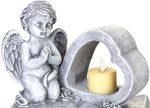 Dekorácia MagicHome, Anjel na knihe so srdcom, LED, polyresin, na hrob, 19x12,5x16,5 cm