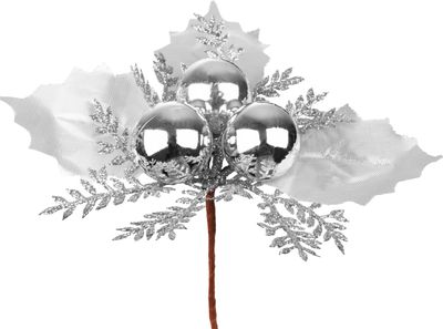 Ág MagicHome Vianoce, karácsonyi, gömbökkel, ezüst, 14 cm