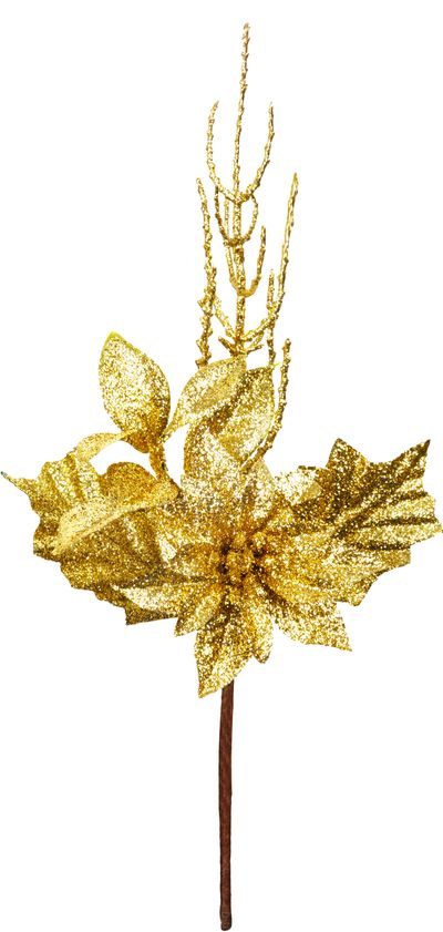 Christmas Branch MagicHome, with leaf, gold, 8x24 cm