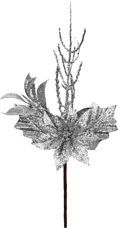Christmas Branch MagicHome, with leaf, silver, 8x24 cm