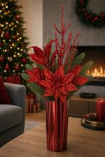 Christmas Branch MagicHome, with leaf, red, 8x24 cm