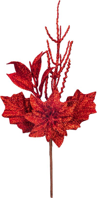 Christmas Branch MagicHome, with leaf, red, 8x24 cm