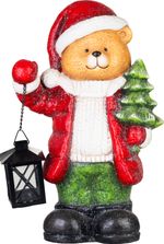 Decoration MagicHome Christmas, bear with tree and lantern, magnesia, 17.5x24x38 cm