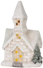 Decoration MagicHome Christmas, Church, 3 LED yellow, ceramic, 2xAAA, indoor, 17x11x27 cm