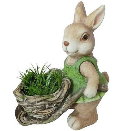 Dekoration Gecco 8067, Rabbit with Wheel barrow, magnesia, 34 cm