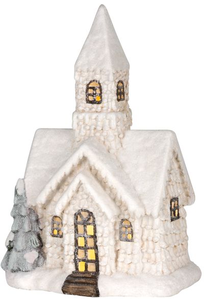 MagicHome karácsonyi dekoráció, Templom, 9 LED sárga, kerámia, 3x AAA, belső, 36 x 22 x 51,5 cm