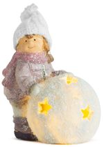 Postavička MagicHome Vianoce, Dievčatko s guľou LED, terakota, 13x9x15 cm