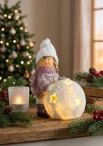 Figure MagicHome Christmas, Girl with LED ball, terracotta, 13x9x15 cm