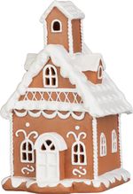 Dekoráció MagicHome Karácsonyi, házikó, havas, polirezin, 10,3x11,1x19 cm