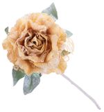 Flower MagicHome, peony with leaf, gold, stem, flower size: 12 cm, flower length: 23 cm