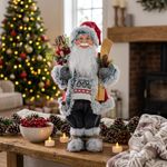 Dekorácia MagicHome Vianoce, Santa s lyžami a drevom, 60 cm