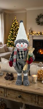 Decoration MagicHome Christmas, Snowman boy with skis, 60 cm