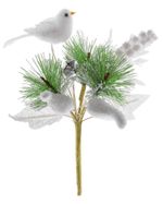 Branch MagicHome Christmas, with bird, white, 18 cm