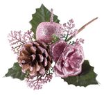 Ág MagicHome Karácsony, almával, rózsaszín 16 cm