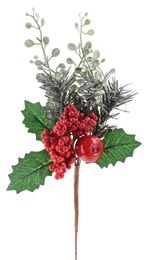 Branch MagicHome Christmas, with apple, red, 26 cm