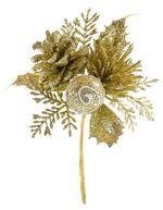 Branch MagicHome Christmas, with cone, gold, 15 cm