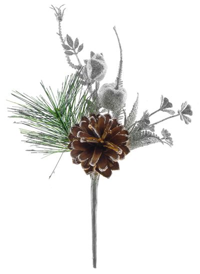 Twig MagicHome Christmas, with a cone, silver, 25 cm