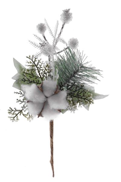 Vetvička MagicHome Vianoce, s bavlnou, biela, 25 cm