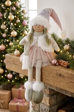 Dekorácia MagicHome Vianoce, Dievčatko v ružovej sukni, sediace, 33 cm