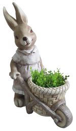 Decoration MagicHome Gecco, Bunny with Wheelbarrow, magnesia, 34x19x49 cm