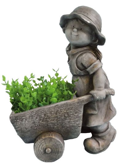 Decoration Gecco 9067, Girl with a cart, magnesium, 47 cm