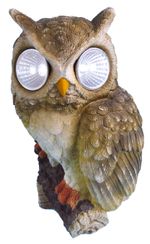 Decoration Gecco 7394, Owl with eyes, polyresin, 22 cm, solar LED