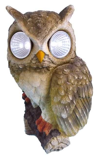 Decoration Gecco 7394, Owl with eyes, polyresin, 22 cm, solar LED