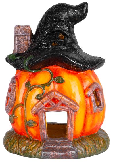 Decoration Xecco 2334, Pumpkin house with hat , magnesium, 30 cm