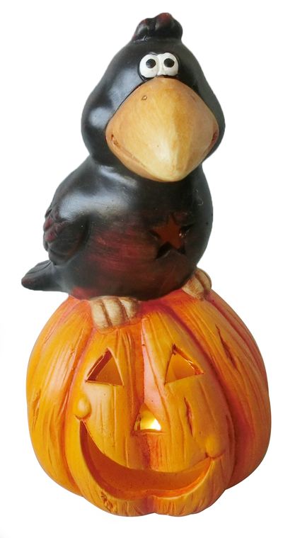 Decoration Xecco 2416, LED Pumpkin with raven, ceramics, 22 cm