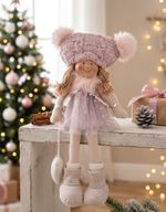 Dekorácia MagicHome Vianoce, Deti, ružové, sediace, 22 cm