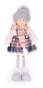 Dekoráció MagicHome Karácsony, lány kockás ruhában, 38 cm