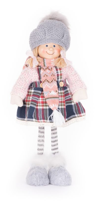 MagicHome karácsonyi dekoráció, Lány kockás ingben, 38 cm