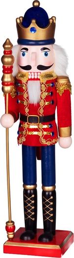 Figura MagicHome Karácsony Woodeco, 38 cm, Diótörő báránybőr sapkával, fa