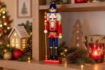 Figura MagicHome Karácsony Woodeco, 38 cm, Diótörő báránybőr sapkával, fa