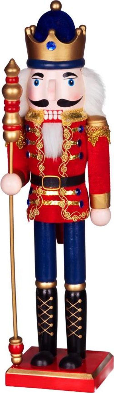 Figura MagicHome Karácsony Woodeco, 38 cm, Diótörő báránybőr sapkával, fa